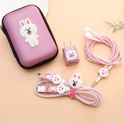 Three In One Cartoon USB Cable Earphone Protector