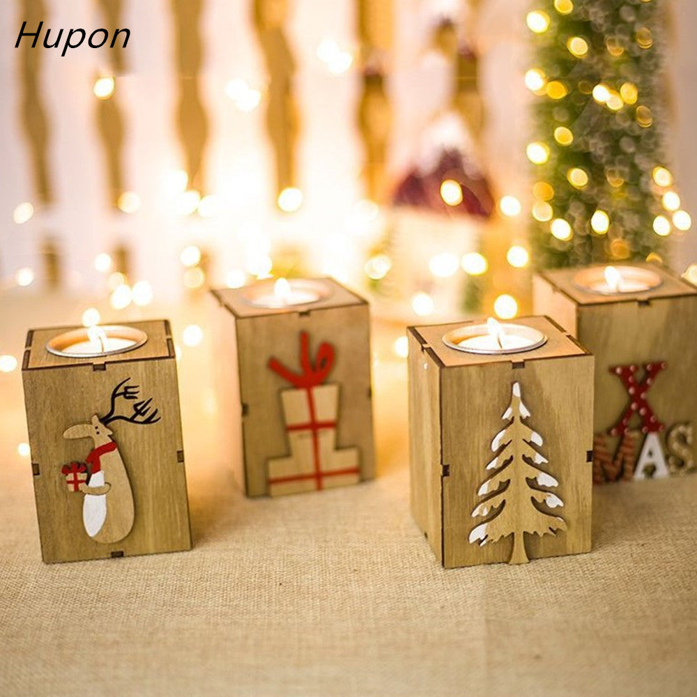 Wood Candle Holders Tealight Candlesticks Lantern Vintage ChristmasX New Year Decorations