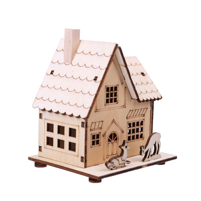 Wooden Dolls House Villa Christmas Ornaments